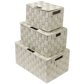3-Piece Double Woven Basket Bin Set with Lid - Sorbus Home